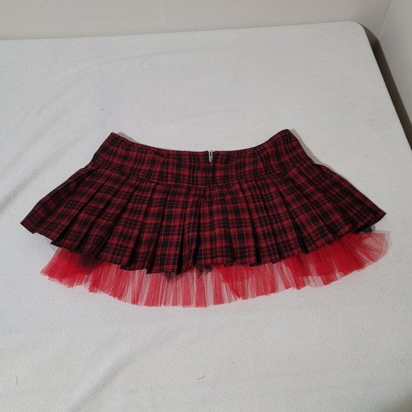 Tripp Royal Bones Plaid Mini Skirt Tulle tutu pleated red black y2k goth l - Picture 8 of 11